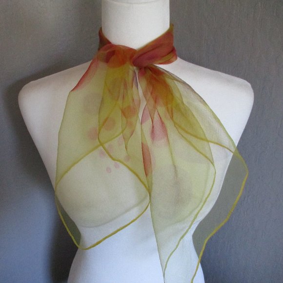 Vintage Accessories - 1950s yellow dotted chiffon scarf
